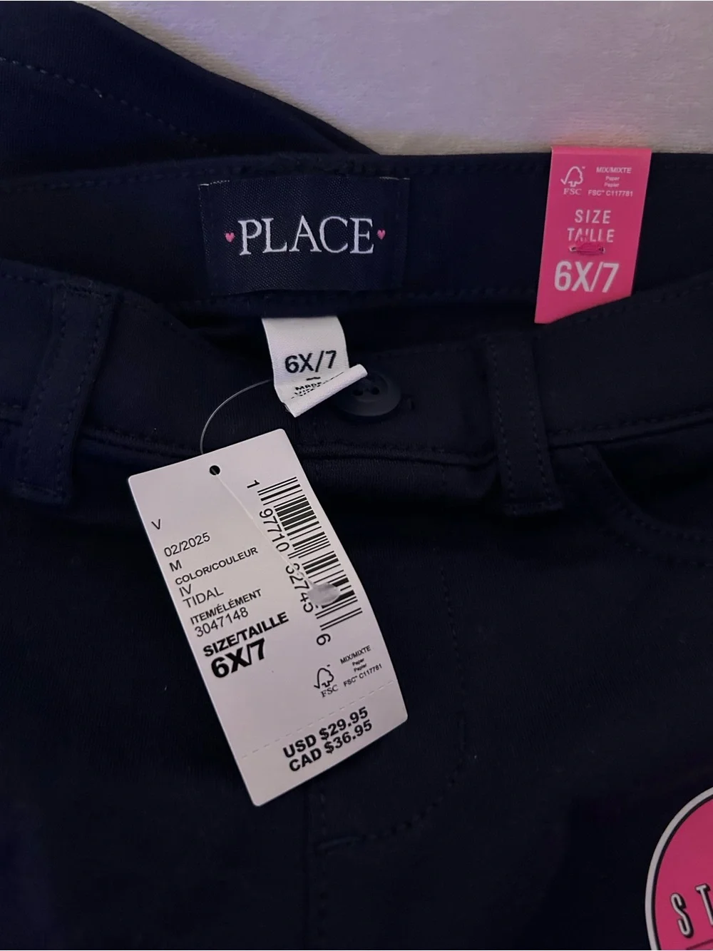 The Children's Place Black Flare Leggings with Pink Logo Patch